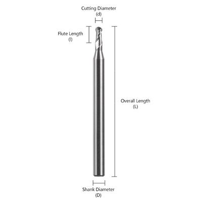 Molino de extremos de carburo de tungsteno con longitud de flauta de 2-8 mm, diámetro de vigas de 4 mm y longitud total de 50 mm para mecanizado de precisión