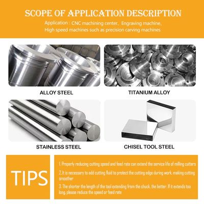 35° Ángulo de hélice 0,6um Tamaño de grano 1-12mm Diámetro de corte Molino de extremos de carburo de tungsteno para mecanizado CNC
