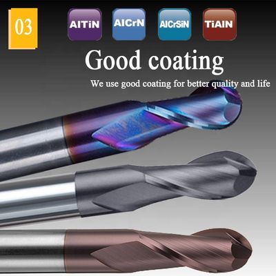 Molino de extremo de aluminio de acero del carburo de tungsteno 200m m 6 flauta redonda R3 4 Hrc de Hrc 55 45
